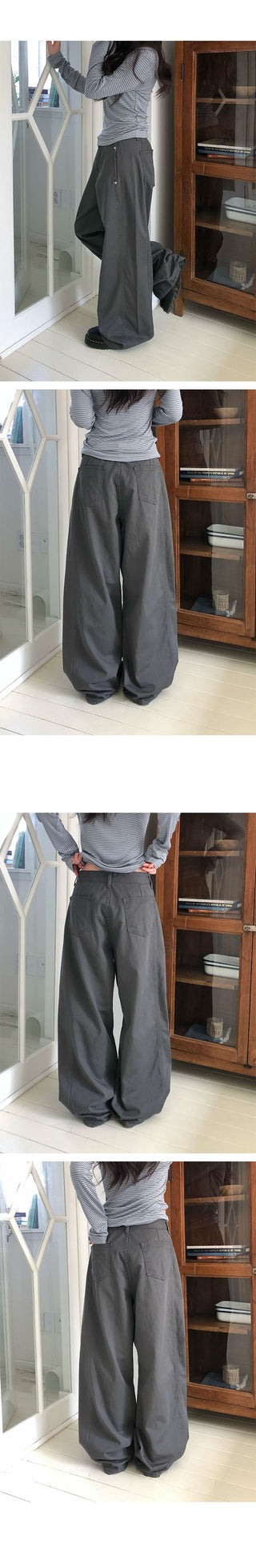 Steel Rivet Side Cut Wide Cotton Pants