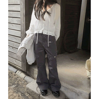 Hands Cargo Pocket Cotton Wide Pants