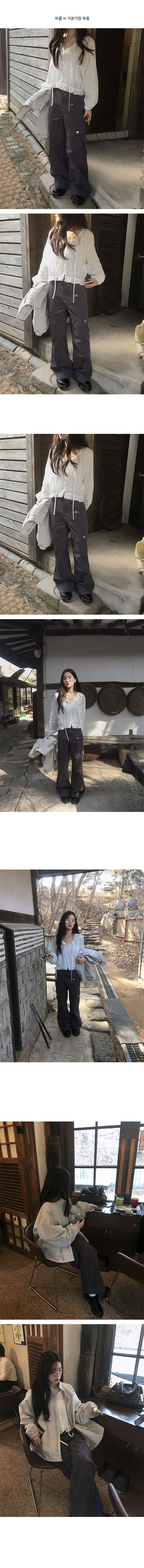 Hands Cargo Pocket Cotton Wide Pants
