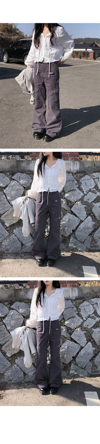 Hands Cargo Pocket Cotton Wide Pants