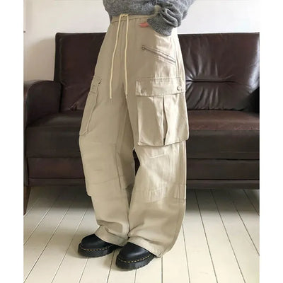Demon Cargo Elastic Cotton Wide Pants