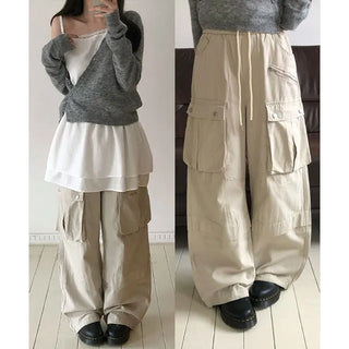 Demon Cargo Elastic Cotton Wide Pants