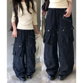 Demon Cargo Elastic Cotton Wide Pants
