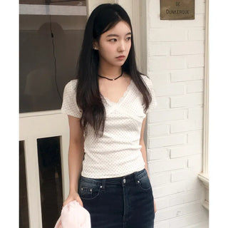 Spring Dot Lace Short Sleeve T-shirt