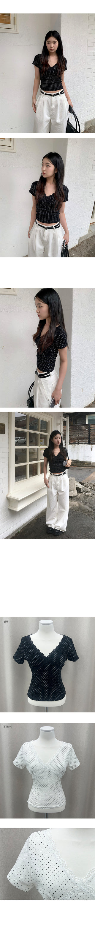 Spring Dot Lace Short Sleeve T-shirt