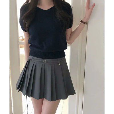 Upi Belted Pleated Mini Skirt