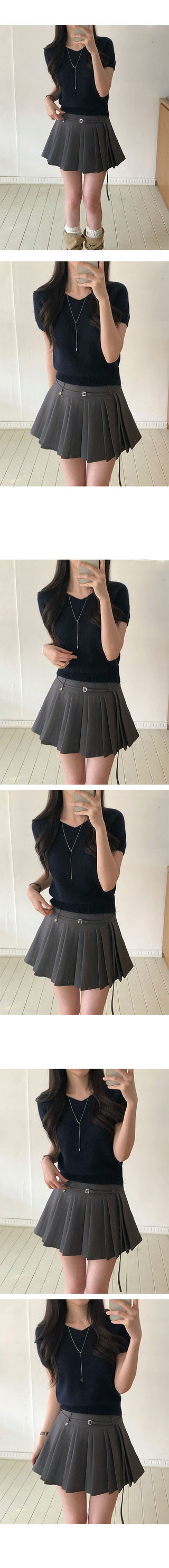Upi Belted Pleated Mini Skirt