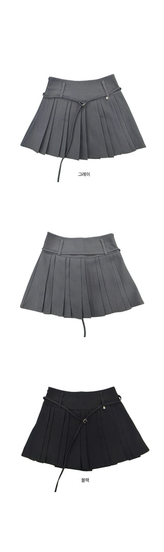 Upi Belted Pleated Mini Skirt