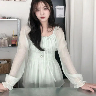 Chion Shirred Square Off-Shoulder Blouse
