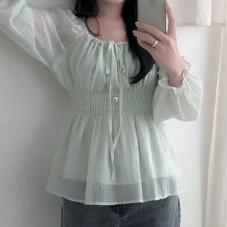 Chion Shirred Square Off-Shoulder Blouse