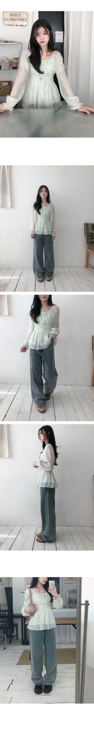 Chion Shirred Square Off-Shoulder Blouse