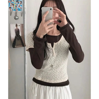 Flo Small Floral Henley Neck Crop Short Sleeve T-shirt
