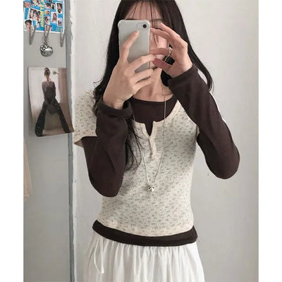 Flo Small Floral Henley Neck Crop Short Sleeve T-shirt