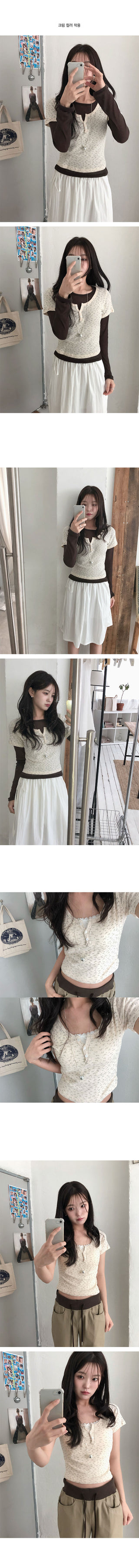 Flo Small Floral Henley Neck Crop Short Sleeve T-shirt