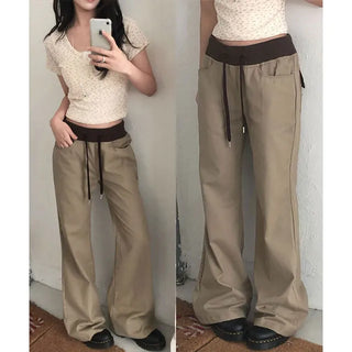 Beaver Color Block Wide Bootcut Cotton Pants