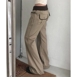 Beaver Color Block Wide Bootcut Cotton Pants