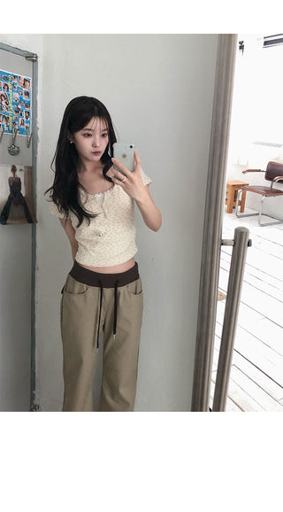 Beaver Color Block Wide Bootcut Cotton Pants
