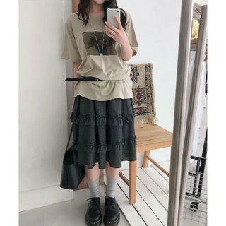 Ini Check Tiered Frill Midi Skirt