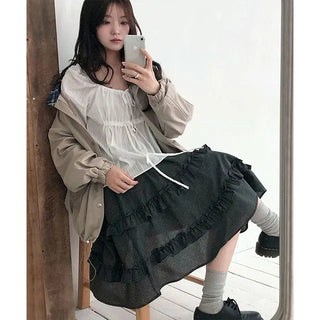 Ini Check Tiered Frill Midi Skirt