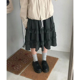 Ini Check Tiered Frill Midi Skirt