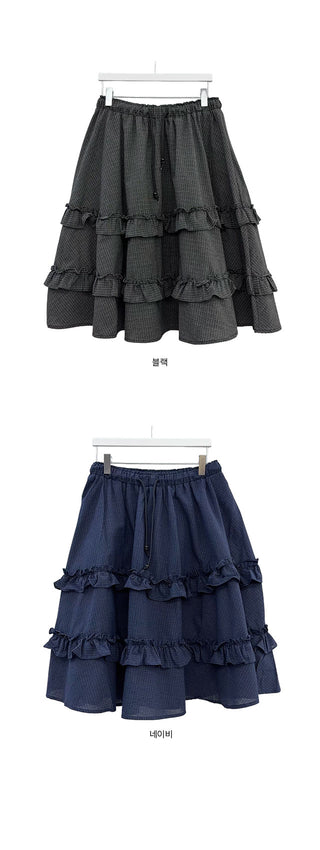 Ini Check Tiered Frill Midi Skirt