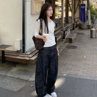 Push Balloon Curved Cut Denim Pants