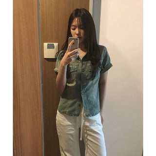 Mua Washed Denim Short Sleeve Shirt