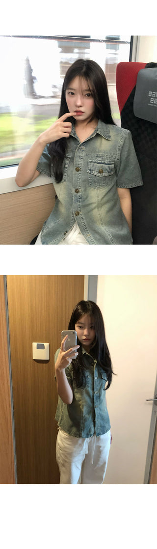 Mua Washed Denim Short Sleeve Shirt