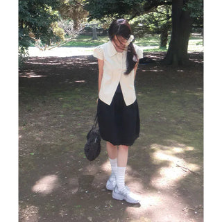 Wea Cap Sleeve Button Short Sleeve Blouse