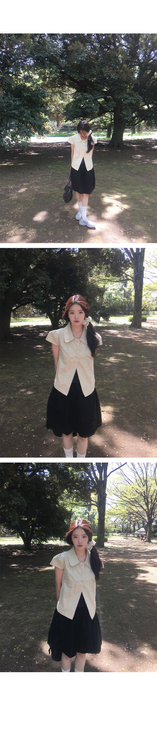 Wea Cap Sleeve Button Short Sleeve Blouse