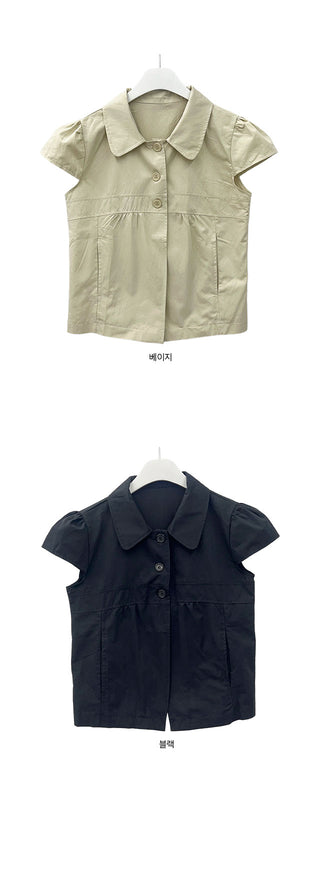 Wea Cap Sleeve Button Short Sleeve Blouse