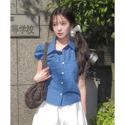 Typical Check Shirred Shirt Blouse