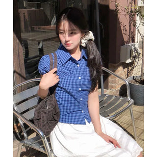 Typical Check Shirred Shirt Blouse