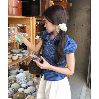 Typical Check Shirred Shirt Blouse