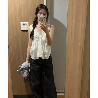 Seize Ribbon Sleeveless Frill Blouse