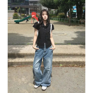Kale Curved Cut Wide Denim Pants