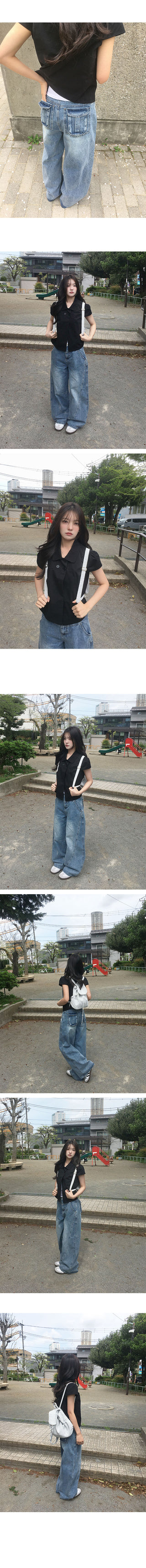 Kale Curved Cut Wide Denim Pants
