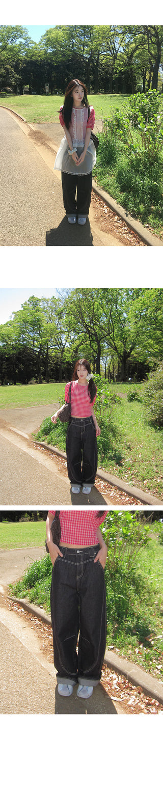 Kale Curved Cut Wide Denim Pants