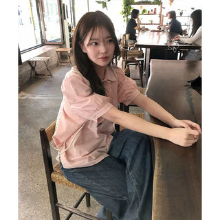 Sprue Pintuck Frill Short Sleeve Blouse