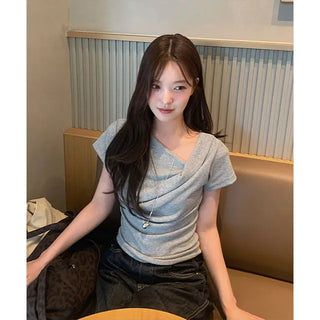 Sona Drape One-Off Ribbed Short Sleeve T-shirt