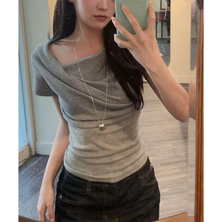 Sona Drape One-Off Ribbed Short Sleeve T-shirt