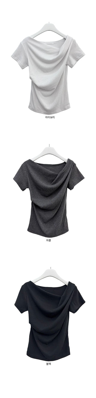 Sona Drape One-Off Ribbed Short Sleeve T-shirt