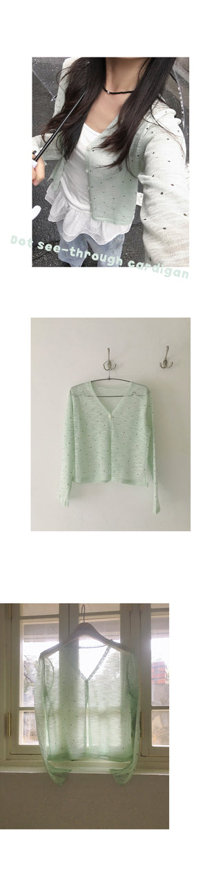Shua Dot See-through V-Neck Cardigan