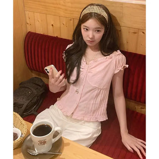 Neko Seersucker Check Off-Shoulder Blouse