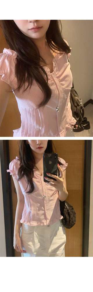 Neko Seersucker Check Off-Shoulder Blouse