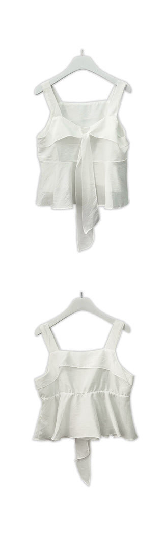 Lush Organza See-through Ribbon Sleeveless Blouse