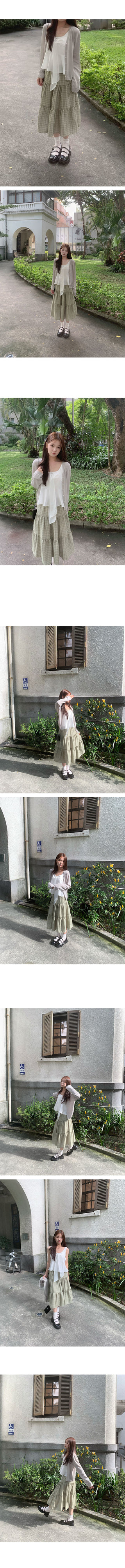 Popori Check Midi Long Skirt