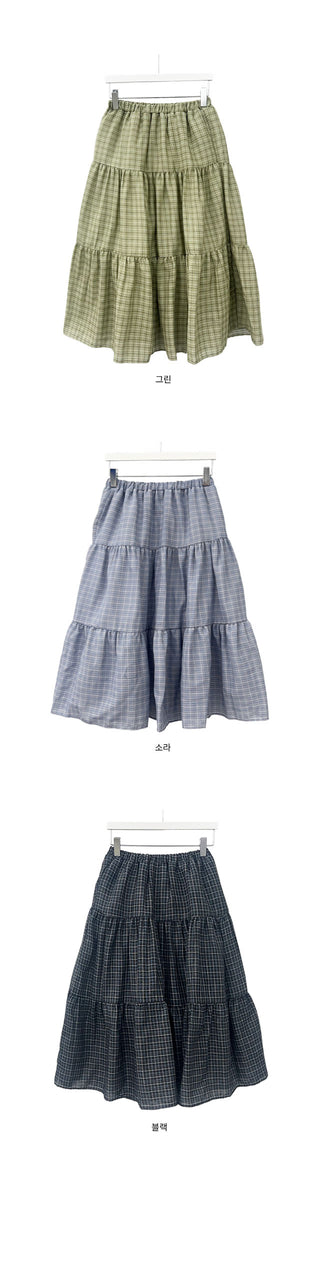 Popori Check Midi Long Skirt