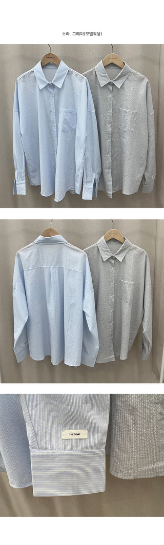 Rize Striped Seersucker Oversized Shirt