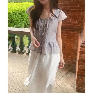 Lamang Cap Sleeve Shirred Blouse